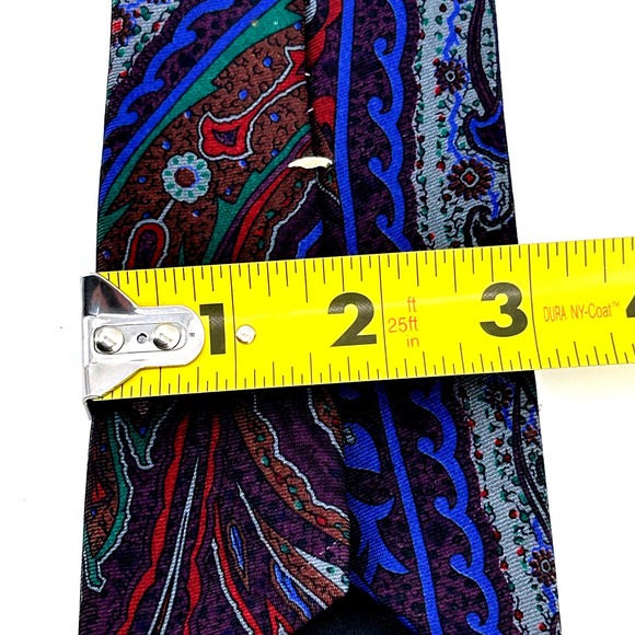 Oscar de la Renta Men's Paisley Silk Necktie Blue Burgundy Green Elegant‎ Formal - Picture 5 of 5